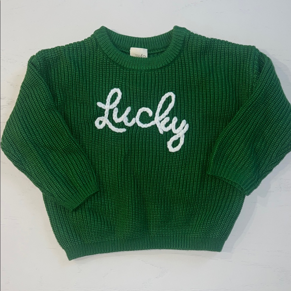 Sweet Wink Toddler Boy Girl Green Sweater with 'Lucky' Design 4T